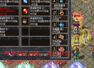 传奇游戏攻略:如何快速提升等级享受顶级福利? 传奇游戏攻略:如何快速提升等级享受顶级福利?